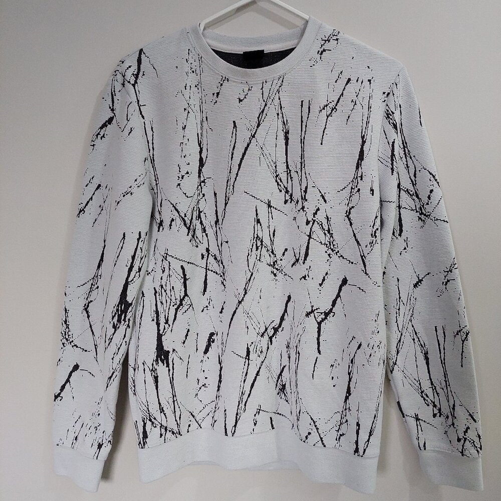H&M Men's Jacquard-knit Sweater, XS White & Black Abstract Long Sleeve Rare Vtg